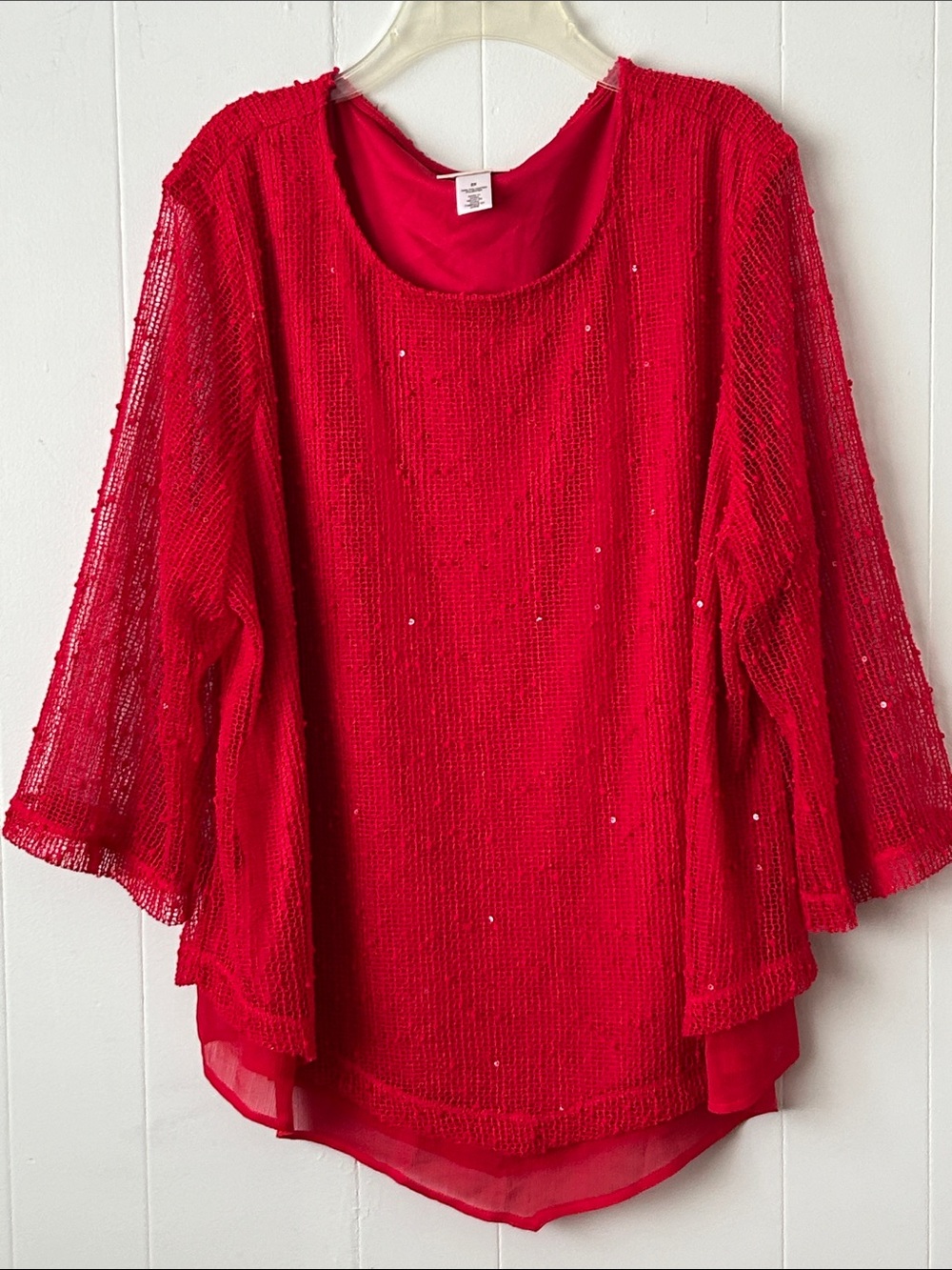 Alfred Dunner Red Layered Scoop Neck Sequin Tunic